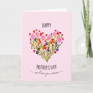"Happy Mother's Day" Watercolor Flower Heart  Card