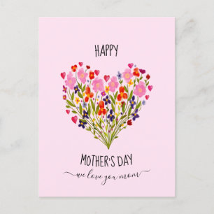 "Happy Mother's Day" Watercolor Flower Heart Postcard