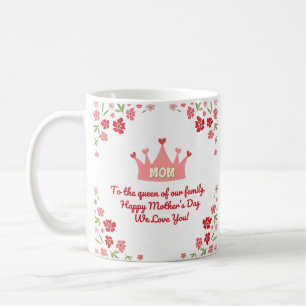 happy mother's day ,watercolor flowers pink crown  coffee mug