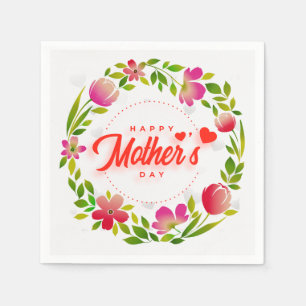 Happy Mother's Day Watercolor Pink Floral & Hearts Napkin