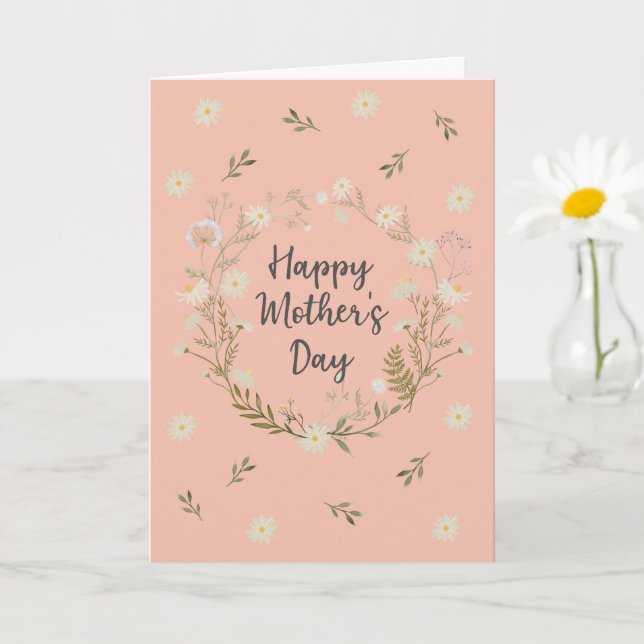 Happy Mothers Day White Flower Greeting  Card (Small Plant)