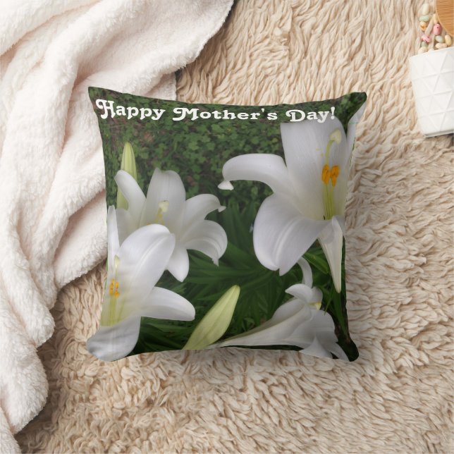 Happy Mother's Day! White Lily –  Throw Pillow (Blanket)