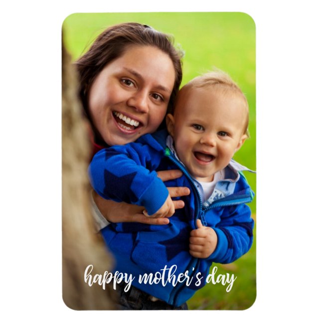 Happy Mother's Day White Script Photo Template Magnet (Vertical)
