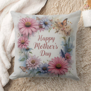 Happy Mother's Day Wildflowers Throw Pillow