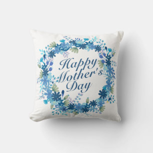 Happy Mother's Day Winter Floral Wreath   Pillow
