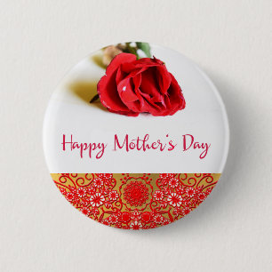Happy Mother's Day with a Single Red Rose 2 Inch Round Button