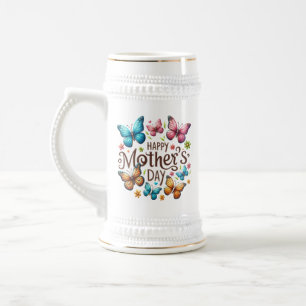 Happy Mother's Day with Butterflies Clipart Beer Stein