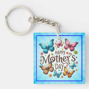 Happy Mother's Day with Butterflies Clipart Keychain