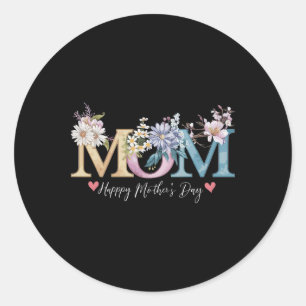 Happy Mother's Day With Floral Mom  Classic Round Sticker