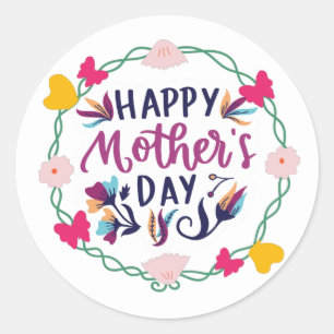 Happy Mother's Day with flower and butterfly Classic Round Sticker