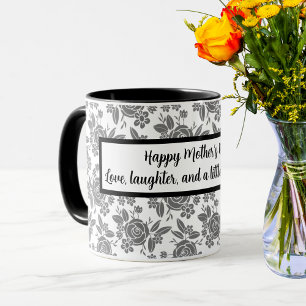 Happy Mother's Day with Grey Roses Floral Pattern Mug