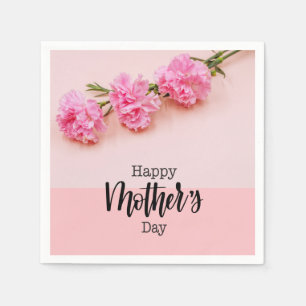 Happy Mother's Day with Pink Carnation Flower  Napkin