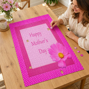 Happy Mother's Day with Pink Flower Jigsaw Puzzle