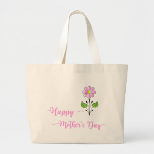 Happy-Mothers-Day-with-pink-Flower Large Tote Bag