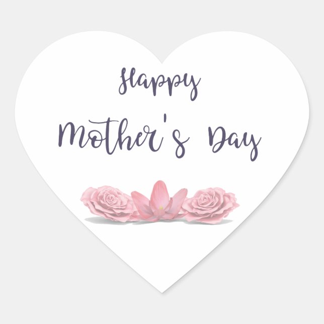 Happy-Mothers-Day-with-pink-Flowers Heart Sticker (Front)