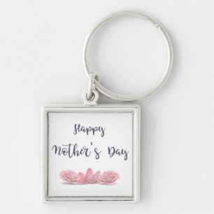 Happy-Mothers-Day-with-pink-Flowers Keychain