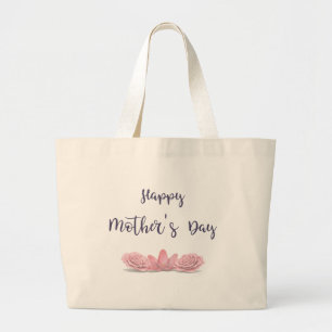 Happy-Mothers-Day-with-pink-Flowers Large Tote Bag