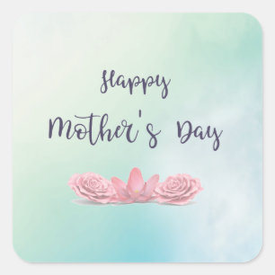 Happy-Mothers-Day-with-pink-Flowers Square Sticker