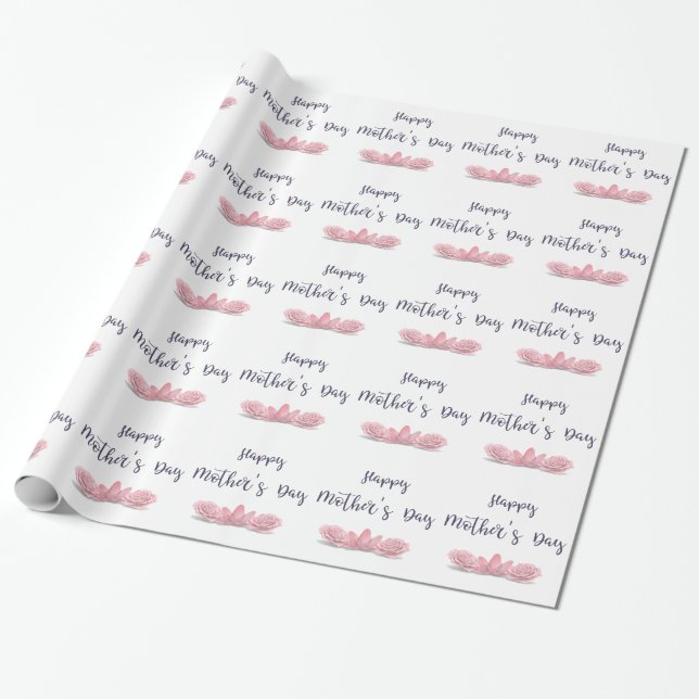Happy-Mothers-Day-with-pink-Flowers Wrapping Paper (Unrolled)