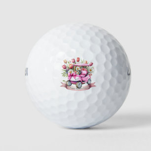 Happy Mother's Day with pink golf cart Golf Balls