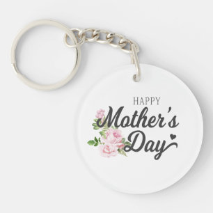 Happy Mother's Day with Pink Roses Keychain