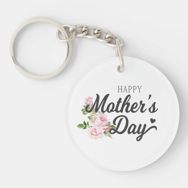 Happy Mother's Day with Pink Roses | Keychain (Front)