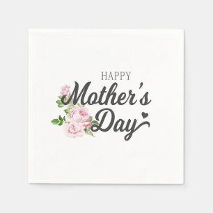 Happy Mother's Day with Pink Roses   Paper Napkin