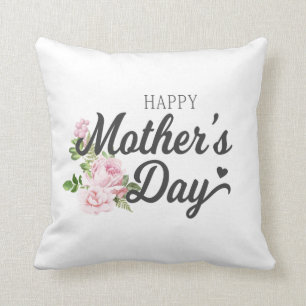 Happy Mother's Day with Pink Roses   Throw Pillow