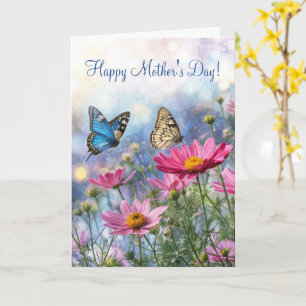 Happy Mothers Day with Pretty Flowers Butterflies Card
