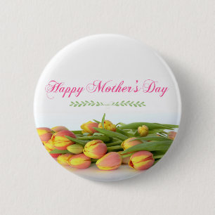 Happy Mother's Day with Yellow and Orange Tulips 2 Inch Round Button