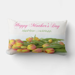 Happy Mother's Day with Yellow and Orange Tulips Lumbar Pillow