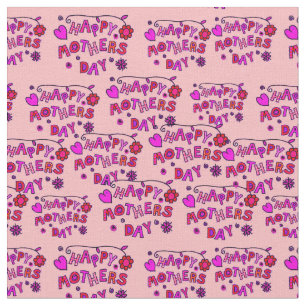 Happy Mothers Day Words Text Childlike Pink Flower Fabric