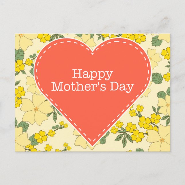 Happy Mother's Day yellow vintage floral postcard (Front)