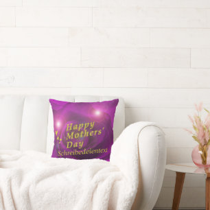 happy mothers puple and gold throw pillow