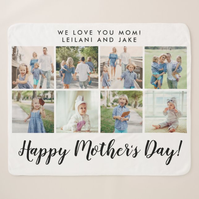 Happy Mother's Whtie Photo Collage Sherpa Blanket (Front (Horizontal))