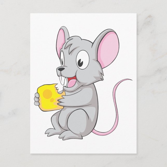 Happy Mouse Eating Cheese Postcard (Front)