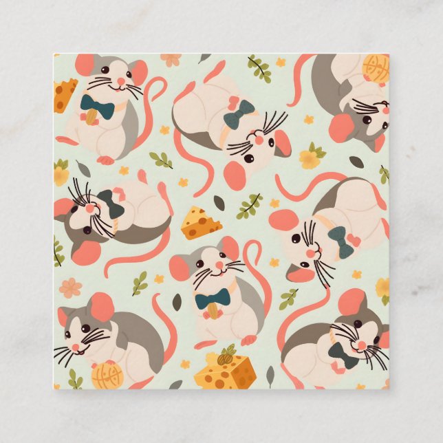 happy mouse with a good cheese square business card (Back)