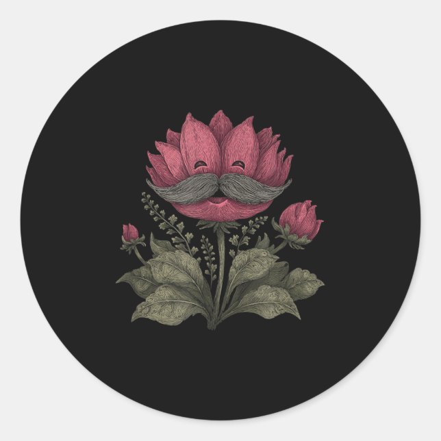 Happy Moustache Beard Costume With Flower And Plan Classic Round Sticker (Front)