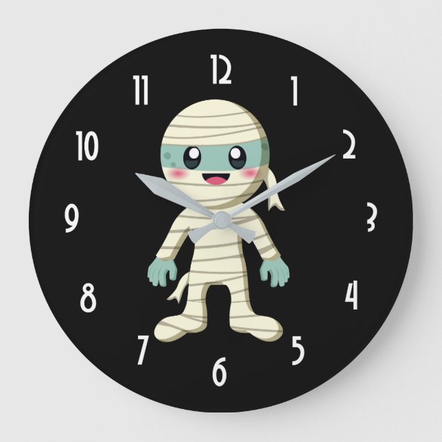  Happy Mummy Cute Halloween Monster Drawing Large Clock (Front)