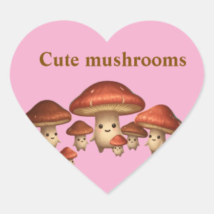 "Happy Mushroom Buddy – Minimalist Cute Design" Heart Sticker