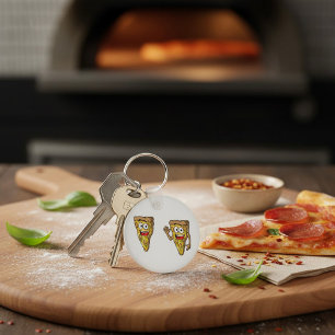 Happy Mushroom Pizza Slices Keychain