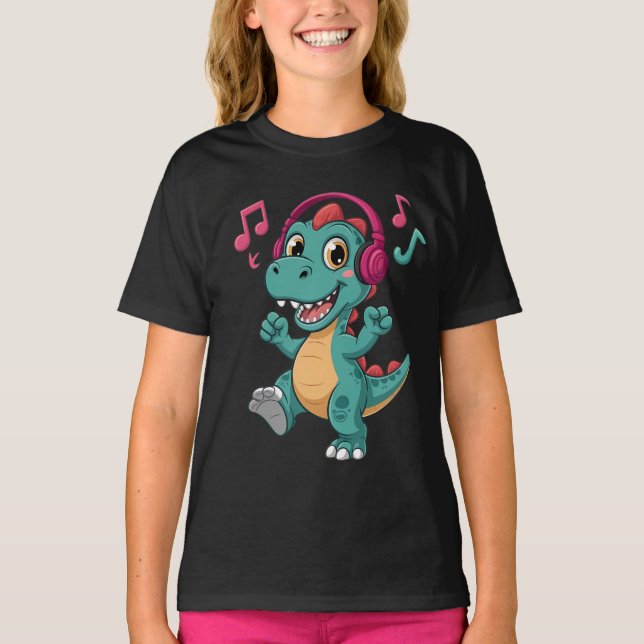 “Happy Musical Dinosaur Cartoon T-Shirt – Kids Fun (Devant)