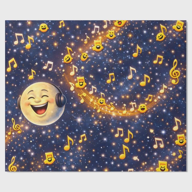 Happy musical Moon Galaxy custom wrapping paper (Flat)