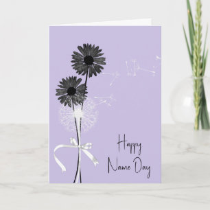Happy Name Day Black Daisies and Dandelion Card