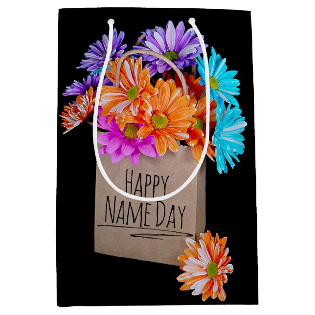 Happy Name Day Daisy Bouquet In Paper Bag (Front)