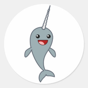 Happy Narwhal Classic Round Sticker