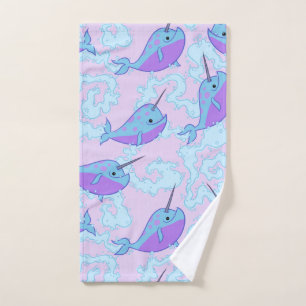 Happy Narwhal Pattern Hand Towel