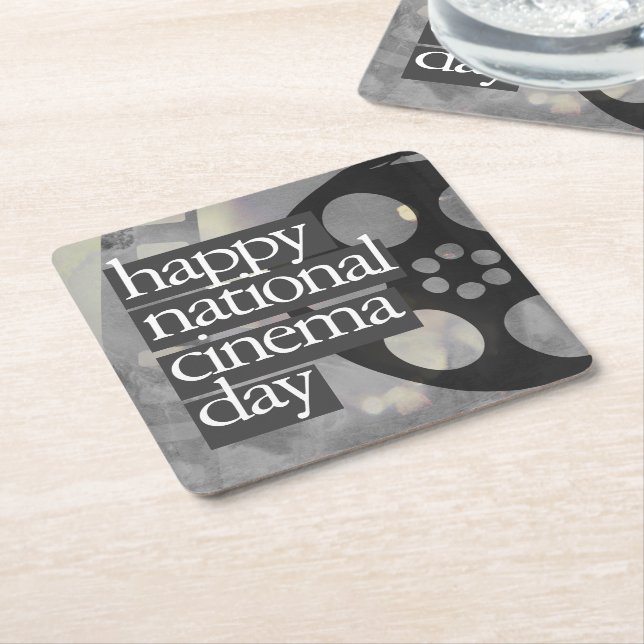 happy national cinema day square paper coaster (Angled)
