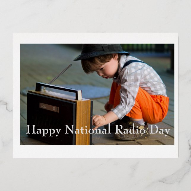 Happy National Radio Day Foil Holiday Postcard (Front)