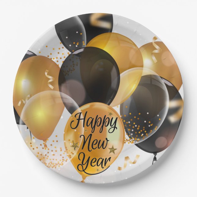Happy New Balloons Paper Plate (Front)